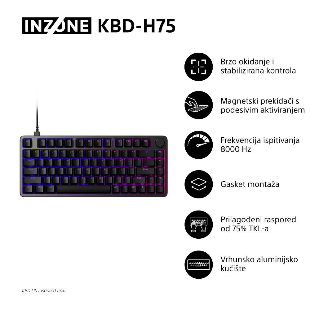 Tipkovnica SONY INZONE KBD-H75 crna